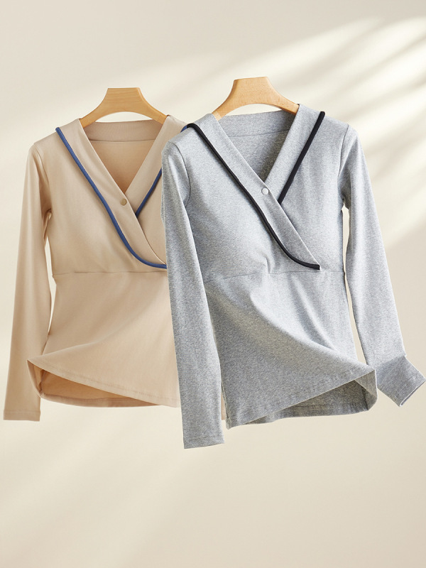 孕妇秋衣纯棉秋冬款哺乳睡衣四季保暖免穿内衣月子服上衣打底衣|undefined