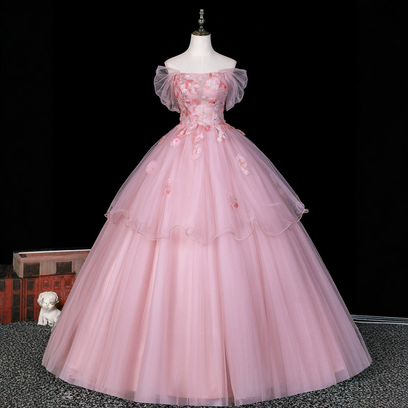 Pink Coming-Of-Age Ceremony Evening Dress, Princess-Style One-Shoulder Puffy Skirt, Performance Dress for Art Exams, Strapless Slimming Dress with an Elegant Look Pink Coming-Of-Age Ceremony Evening Dress, Princess-Style One-Shoulder Puffy Skirt, Performance Dress for Art Exams, Strapless Slimming Dress with an Elegant Look