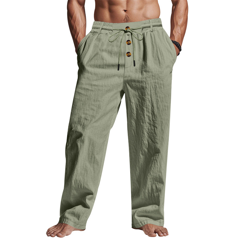 Pantalones de lino transfronterizos europeos y americanos Amazon para hombres verano respirado y relajado, pantalones casuales de piernas anchas, deportivos rectos