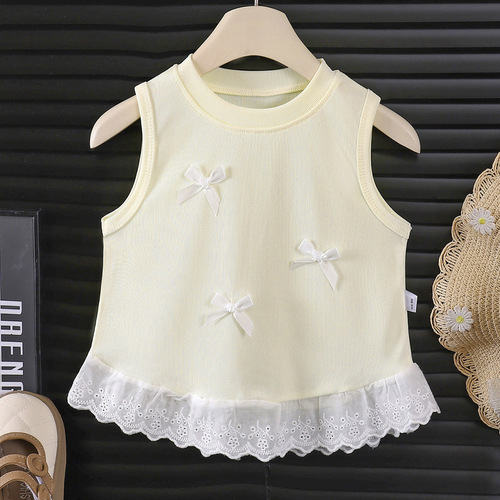 New Style Backless Top Baby Trendy Kids Korean Version Sweet Ruffled Butterfly Knot Sleeveless Blouse for Girls Summer Outfit Factory