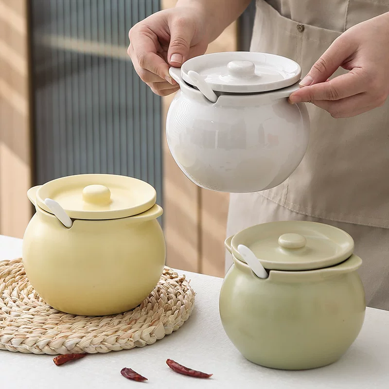 Ceramic lard tank household high temperature resistant with lid meat oil tank basin kitchen oil tank oil container chili tank wholesale