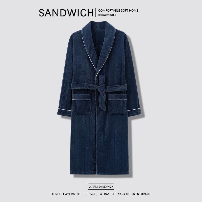 Nightgown Men's Autumn and Winter Flannel Thickened Long Coral Fleece Pajamas Winter fleece-lined Warm Bathrobe Men's Bathrobe Nightgown Men's Autumn and Winter Flannel Thickened Long Coral Fleece Pajamas Winter fleece-lined Warm Bathrobe Men's Bathrobe