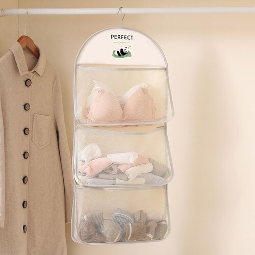 Panda-patterned Hanging Mesh Bag for Socks, Underwear, and Dorm/Bedroom Closet Storage — Perfect for Bedside or Headboard Areas