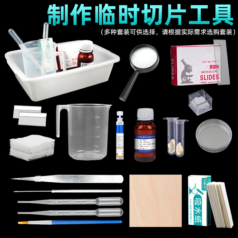 临时装片切片制作工具初中生物实验器材教学仪器毛笔碘液刀片木块