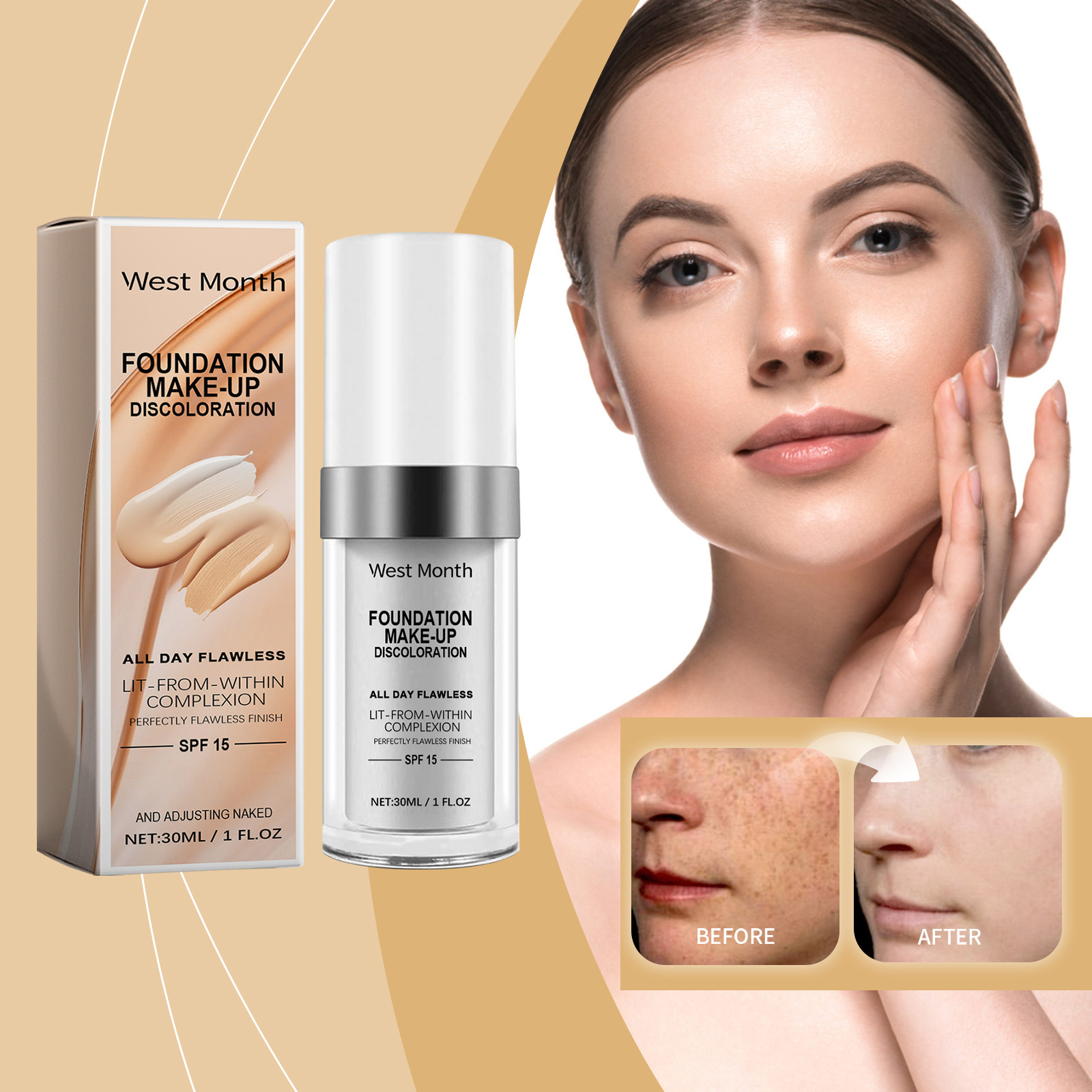 West Month Temperature-Changing Corrective Foundation Liquid, Moisture-Locking, Lightweight, Long-Lasting, Watery Finish Foundation Liquid