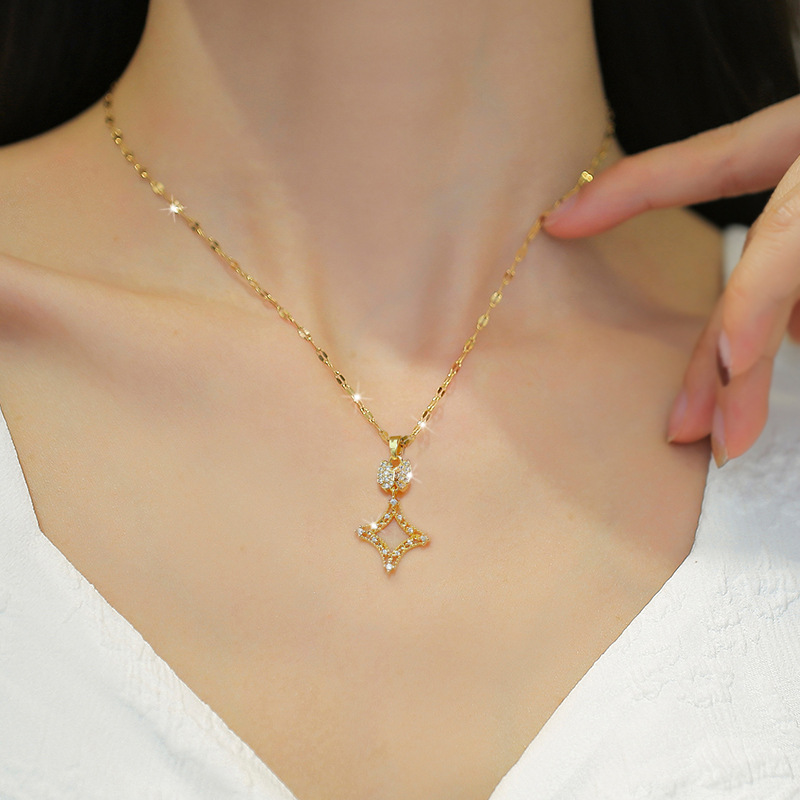 Fashion Square Stainless Steel Plating Inlay Zircon Pendant Necklace Colorza_colorza_5