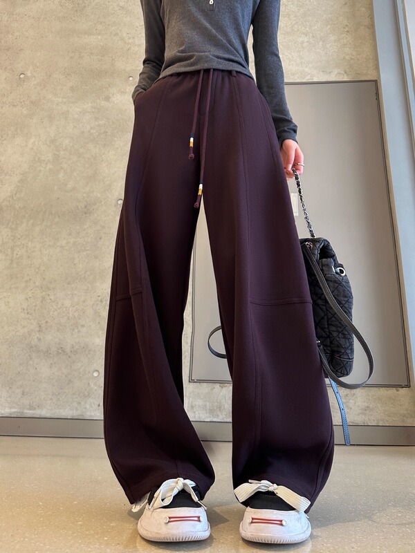 美式休闲弯刀裤女2025秋季新款高腰显瘦运动裤宽松直筒垂感阔腿裤|undefined
