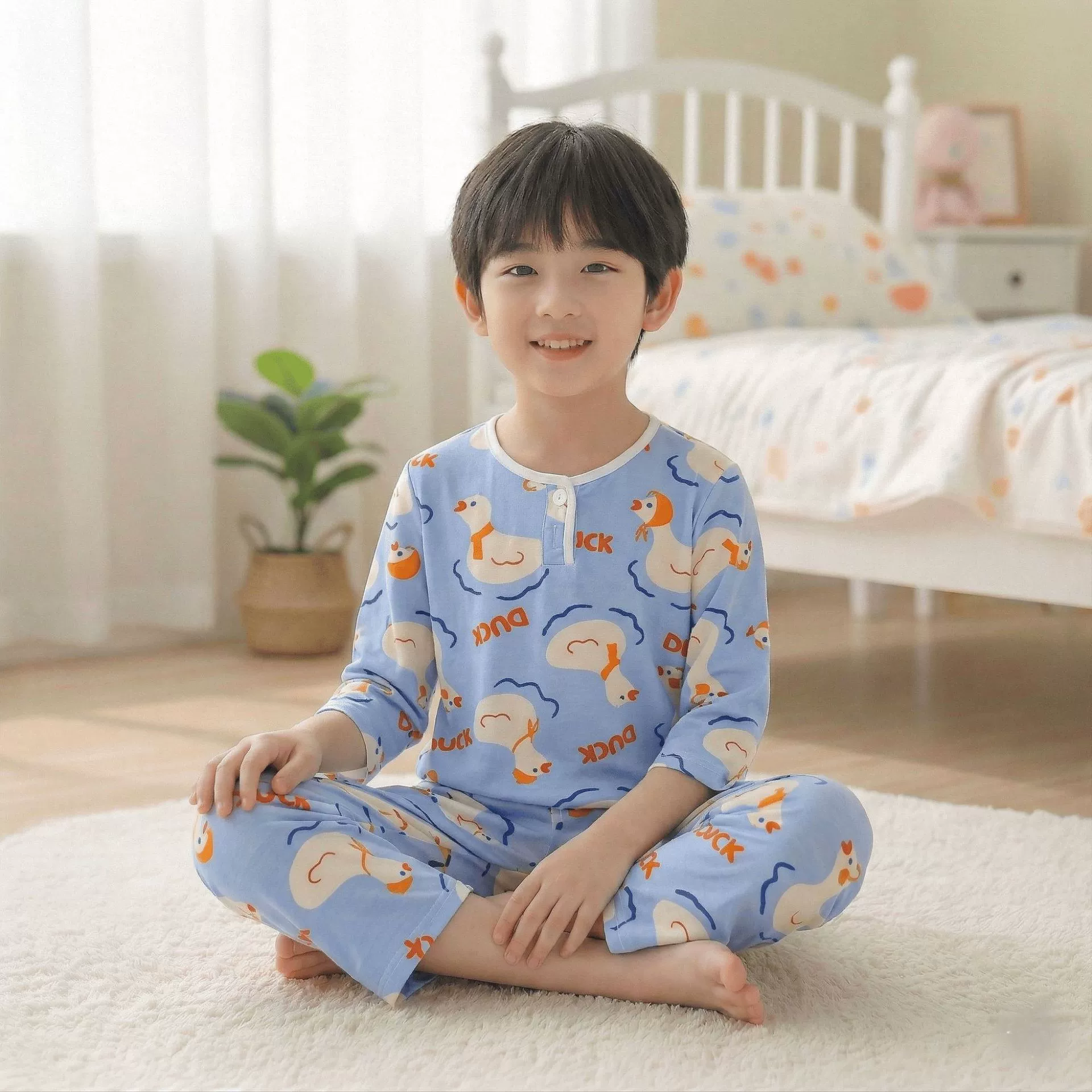 Children's summer pajama for boys — thin long-sleeve, multiple prints, sizes for heights 60–155 cm