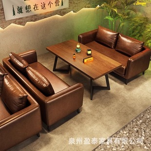 Retro Style Bistro Bar Tables and Chairs, Cafe Bar, Industrial Style Booth Sofa, Barbecue Shop Commercial Sofa