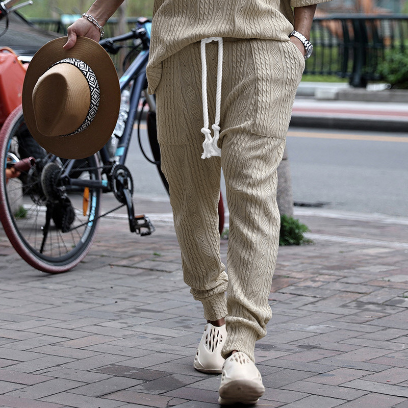 Men's Jacquard Jogger Pants, Casual Trousers With Drawstring_voghion.com