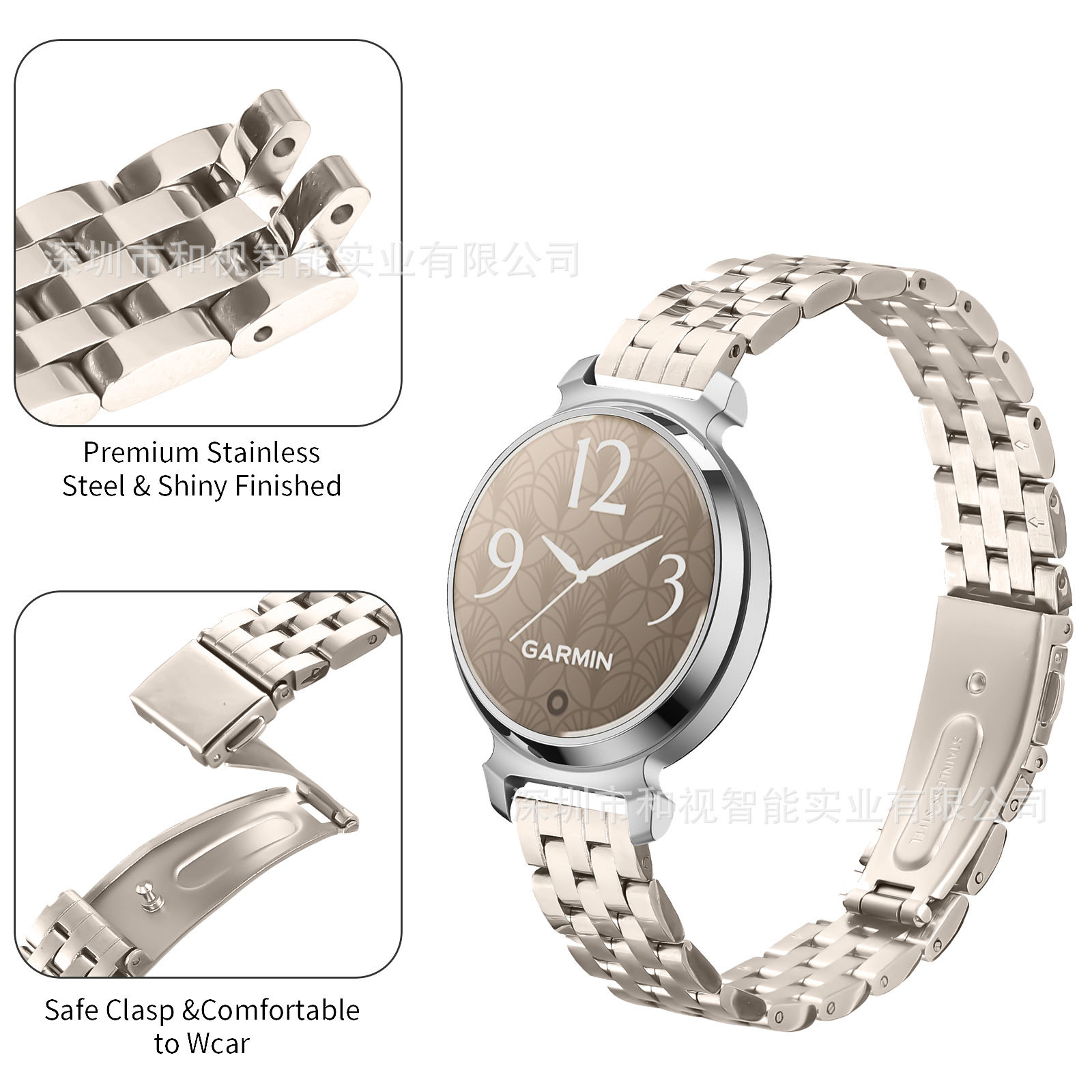 Suitable for Garmin Lily 2 High-End Small Five-Bead Stainless Steel Watch Strap Metal New Smart Watch Strap