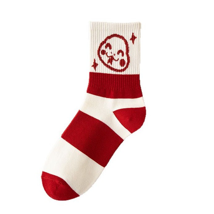 Medias de algodón rojo para parejas de hombres y mujeres, regalo de Año Nuevo, dibujos animados lindos 2025, medias rojas del año de la serpiente image 6