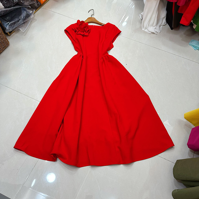 French-Style Three-Dimensional Floral Umbrella Long Dress, Slimming High-End Waist-Cinching Gown A1 # 1168