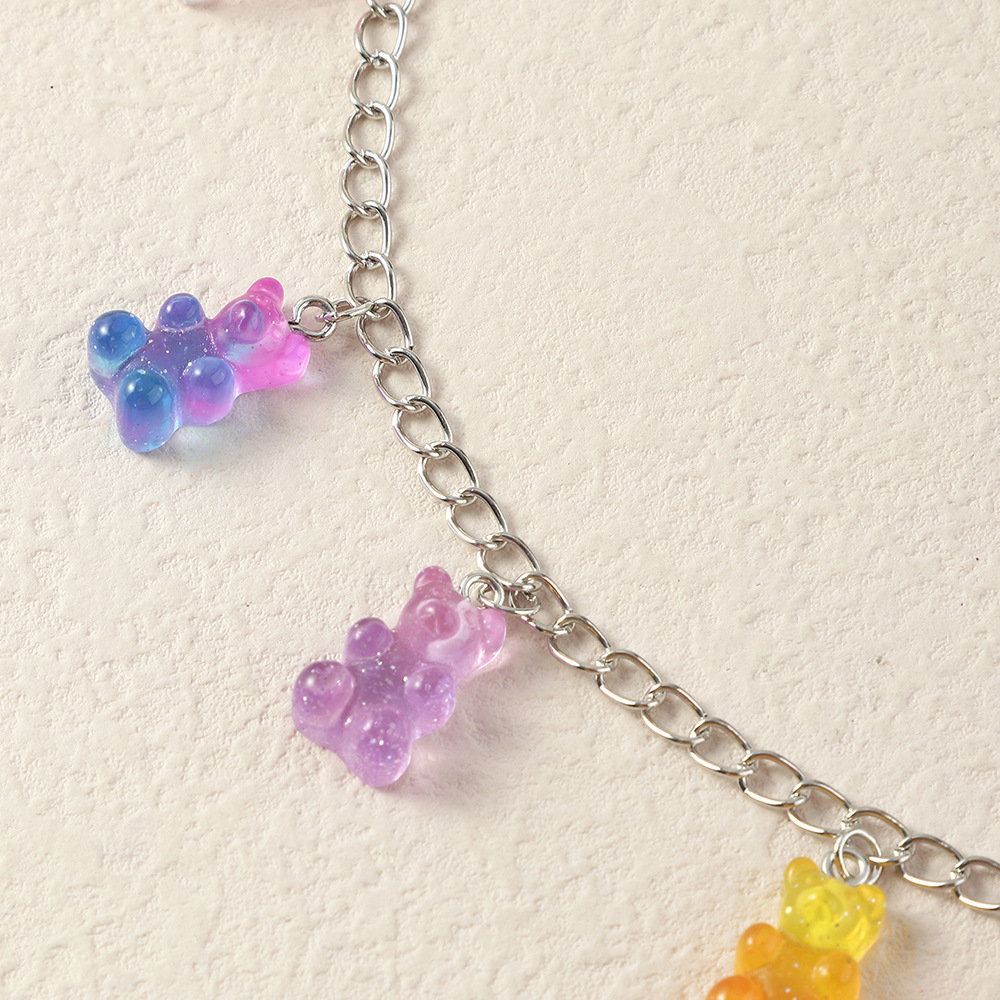 fashion colorful gradient color bear resin necklace wholesale nihaojewelry