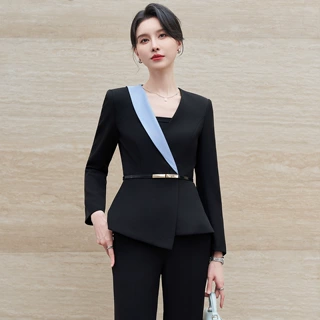 酒店职业套装长袖新款西装两件套设计感撞色西服通勤工作服工装