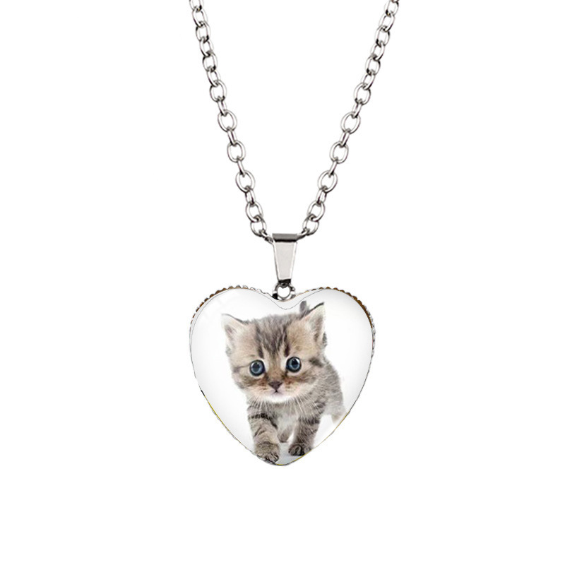 Cute Heart Shape Cat Alloy Glass Womenu0027S Pendant Necklace 1 Piece