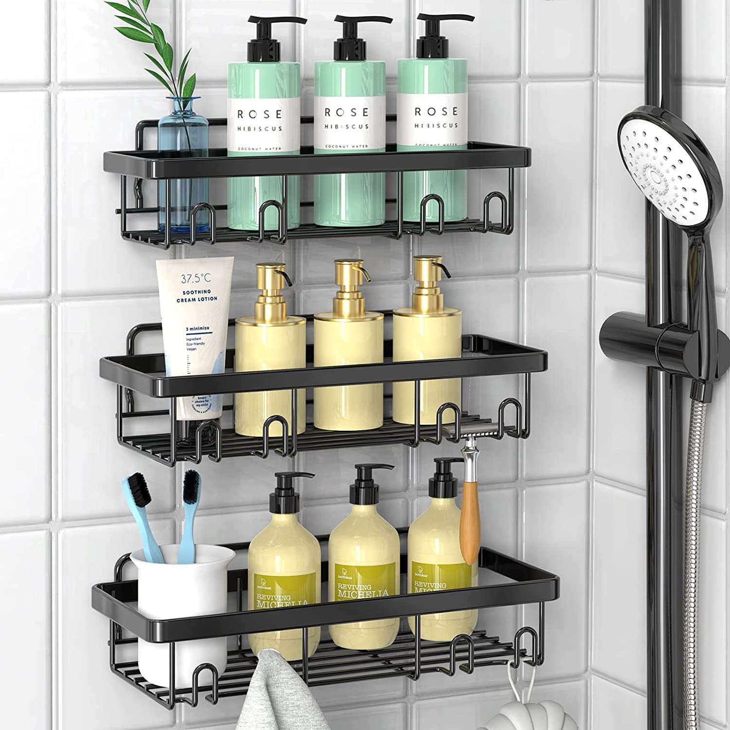 Racks de baño transfronterizos sin agujeros en la pared para almacenar estantes de baño para jabón y artículos de tocador