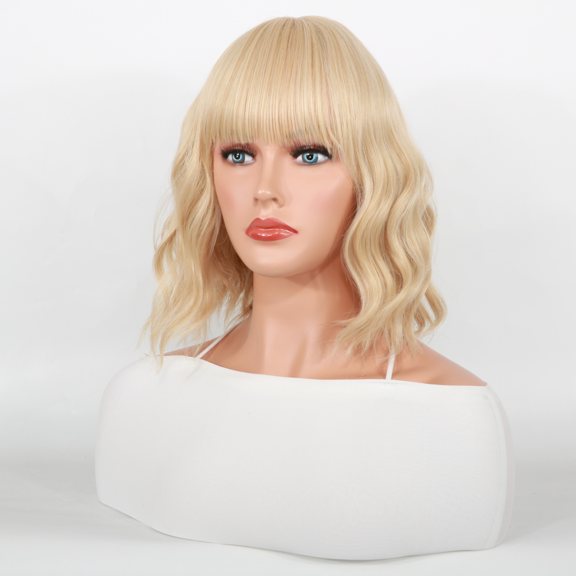 Perucă sintetică 2023 Nou Bobo Head Breton drept Păr sintetic multicolor Lungime până la umeri Scurt Creț_voghion.com