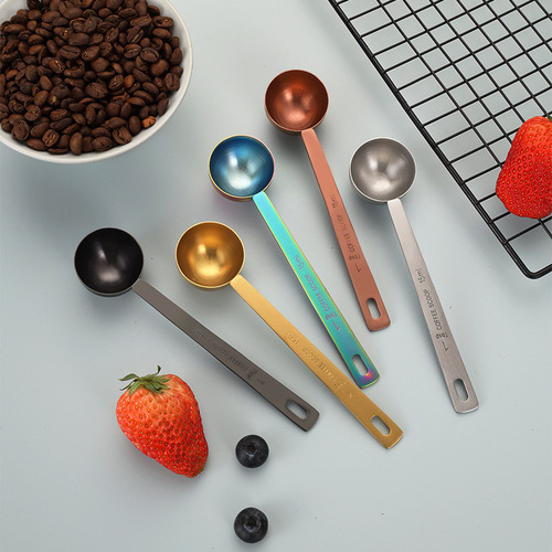 304 stainless steel milk powder spoon with scale long handle spoon 15ML30ML measuring spoon roasting tool coffee bean measuring spoon