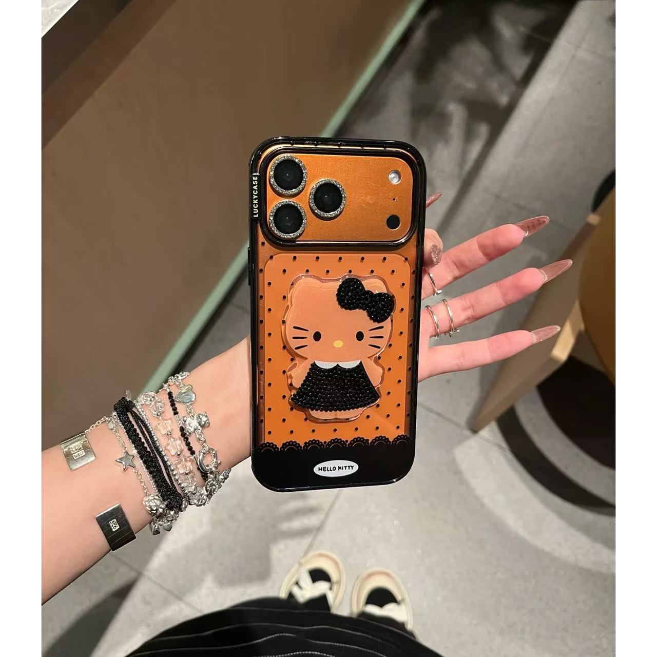 Polka Dot Lace Stereo Kitty Flash Diamond Suitable for Iphone17Promax Apple 16 Mobile Phone Case 15 Hot Style 14