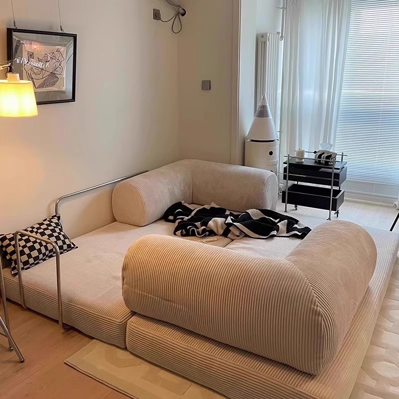 Sofá cama de tela de estilo antiguo francés, apartamento pequeño, sofá de embalaje compresible perezoso de tela de estilo crema