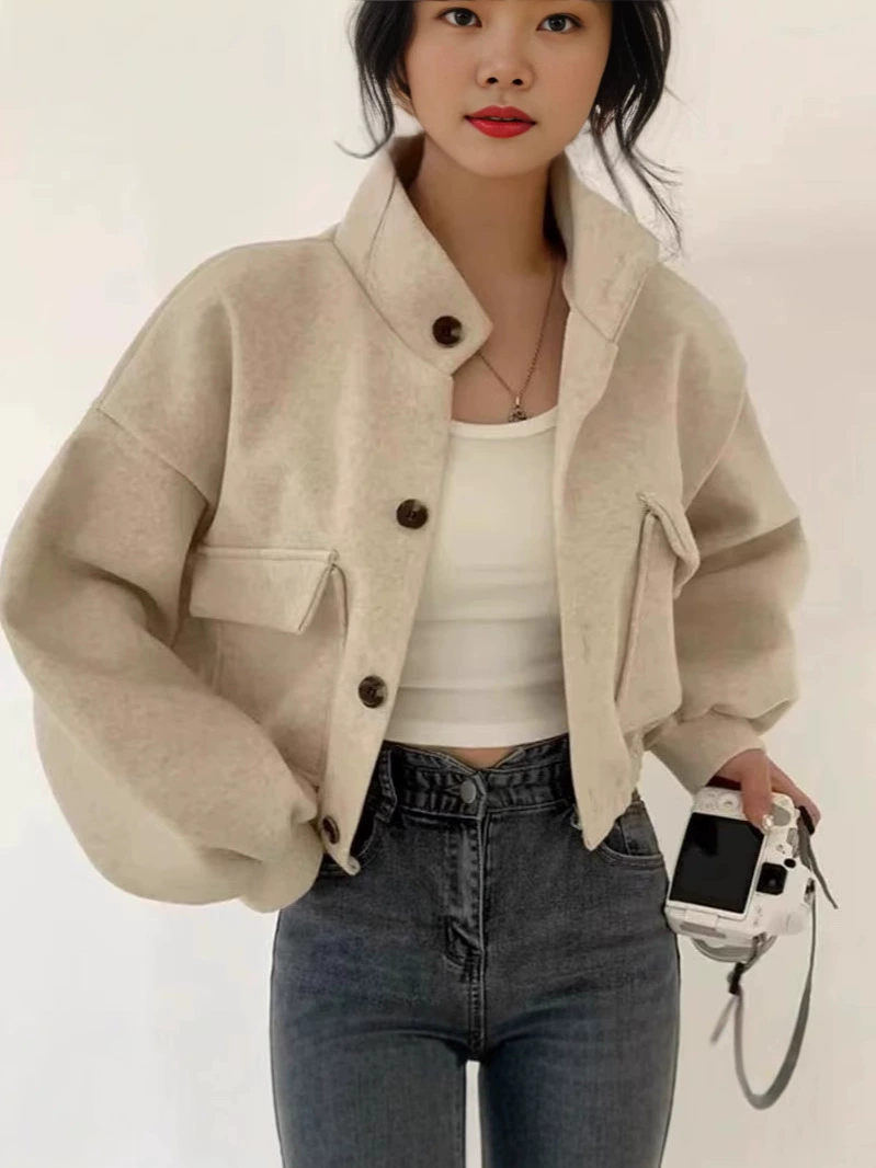Демисезонное oversize шерстяное пальто-куртка в корейском стиле, norns girl, серый/черный/абрикосовый