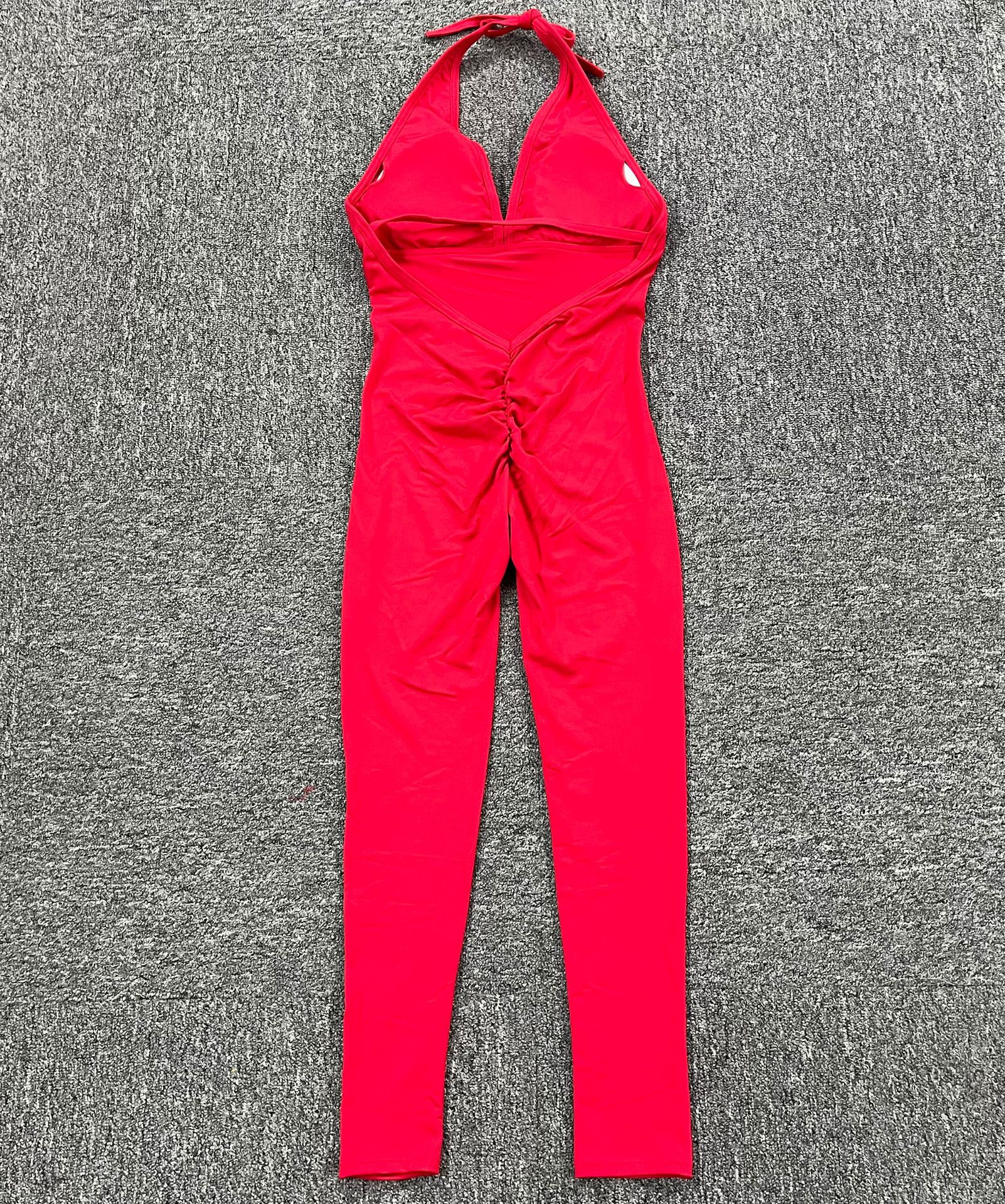 Sports Solid Color Cotton Blend Plunging Neck Backless Active Bottoms Jumpsuits display picture 6