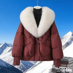 2025冬新款大毛领羽绒棉棉服设计感女短款棉衣韩版防皮草保暖外套