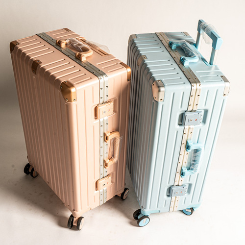 EleganceGo High-End Aluminum Frame Luggage Rolling Suitcase Large Capacity High Aesthetic Travel Case Wedding Celebration Red Leather Suitcase