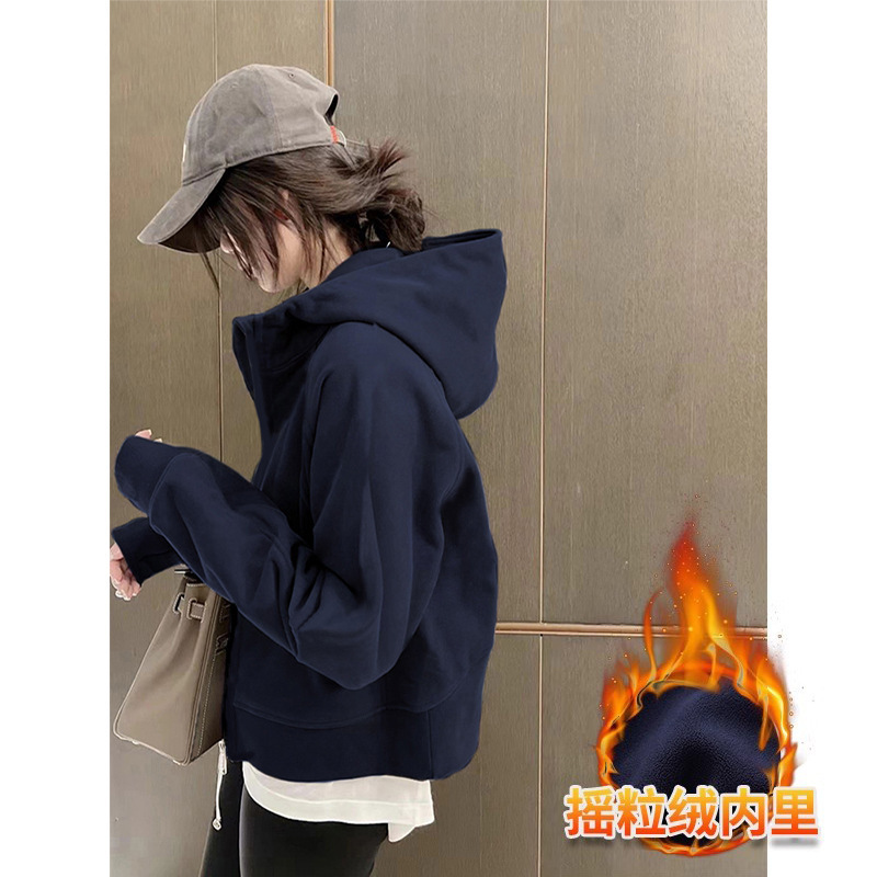 初秋卫衣厚外套女装2025新款休闲开秋季短款上衣小个子薄款开衫|undefined