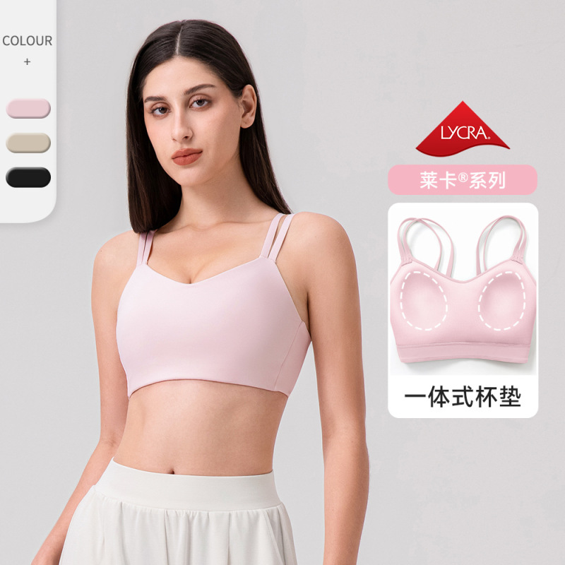 Lycra Yoga Beauty Back Sports Bra One-Cup Bra High Elastic Fit Shoulder Strap Fitness Running Bra 52757