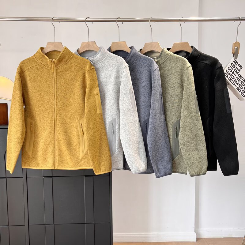 Couple's Stand-Collar Warm Fleece Jacket with Fleece Lining and Knitted Cardigan Jacket