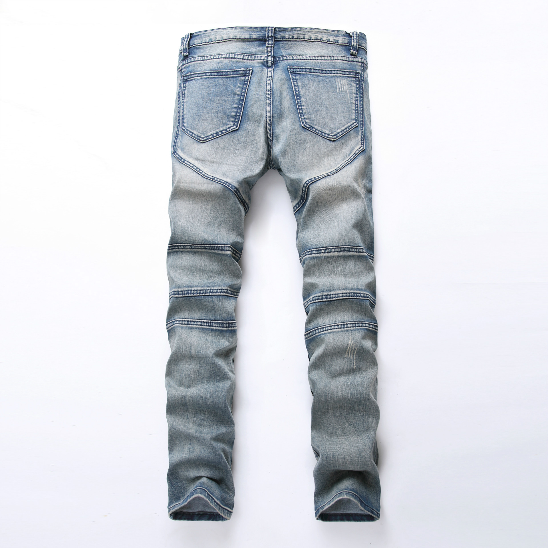 Men's jeans with personalized trendy folds, slim fit and elastic fit, men's fashionable pants_voghion.com