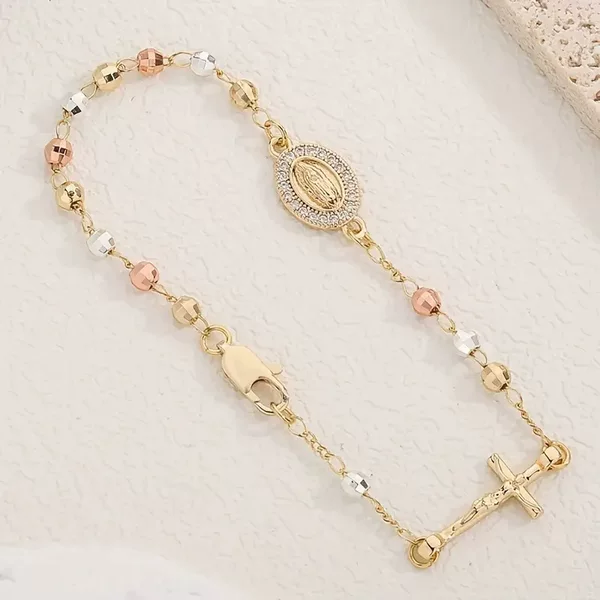 2026 European and American Cross-Border Hot-Selling Cross-Shaped Diamond-Encrusted Bead Chain, Color-Preserving, High-End Fashion Gift Jewelry Wholesale