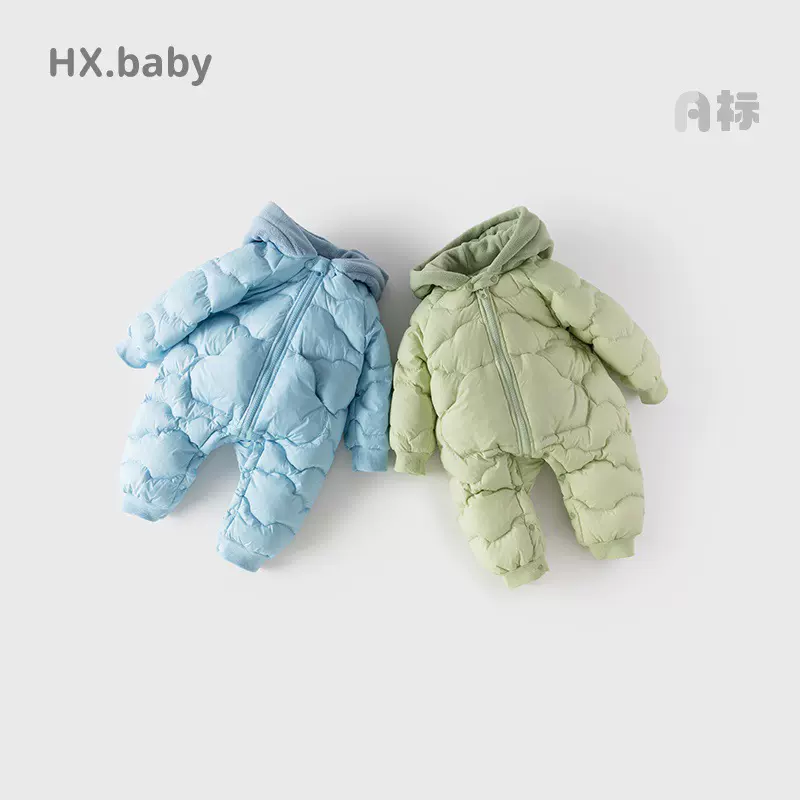 秋冬婴儿羽绒连体衣羽绒服冬季加厚宝宝连帽羽绒哈衣婴儿外出保暖