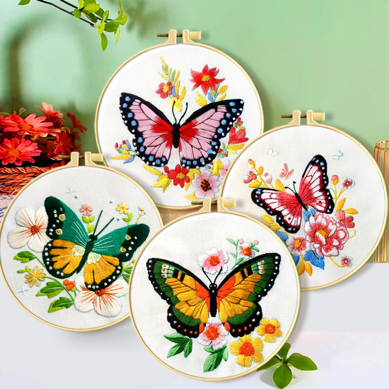 Mona Lisa bordado real bordado cruzado mariposa de color nueva imitación de estilo nacional floral decoración bordada a mano