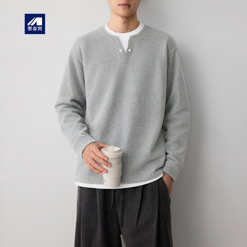 Momeike Men's High-Intelligence Commuting Two-in-One Sweatshirt, Men's 2026 Autumn New Style Henley Collar Sweatshirt 55931 Momeike Men's High-Intelligence Commuting Two-in-One Sweatshirt, Men's 2026 Autumn New Style Henley Collar Sweatshirt 55931