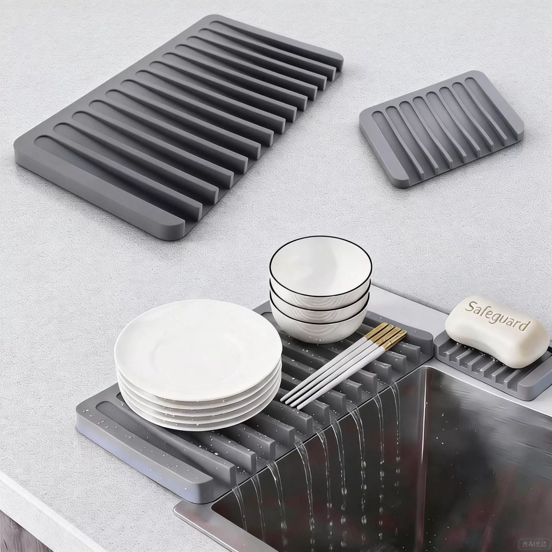 创意硅胶沥水垫吧台水槽置物导流沥水架 卫浴超大号香皂干燥垫