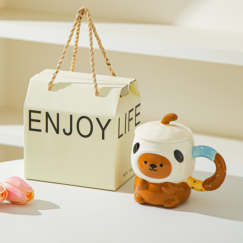 Caricatura encantadora cerimía cerámica con tapa para dar a la chica cumpleaños amiga práctica acompañante caja de regalo