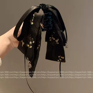 2024新款法式缎面蝴蝶结抓夹感气质后脑勺半扎发马尾夹发饰