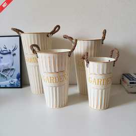 花桶干花醒花铁艺花器铁皮花筒新款花桶养金属复古花店鲜花瓶花盆