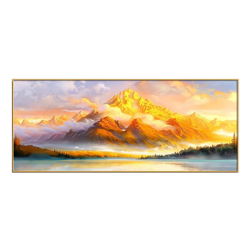 日照金山ソファ背景壁装飾絵画モダンなシンプルなバックグラウンド画像新しいリビングルーム壁画オフィス吊り絵画|undefined