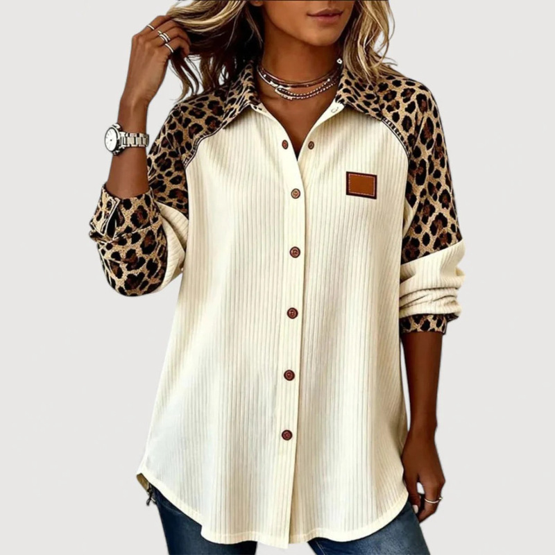 Cross-Border Casual Women's Shirt with Leopard Print Patchwork, Turn-Down Collar, Long-Sleeve Shirt, Spring Amazon Loose Top, Foreign Trade Women's Clothing Cross-Border Casual Women's Shirt with Leopard Print Patchwork, Turn-Down Collar, Long-Sleeve Shirt, Spring Amazon Loose Top, Foreign Trade Women's Clothing