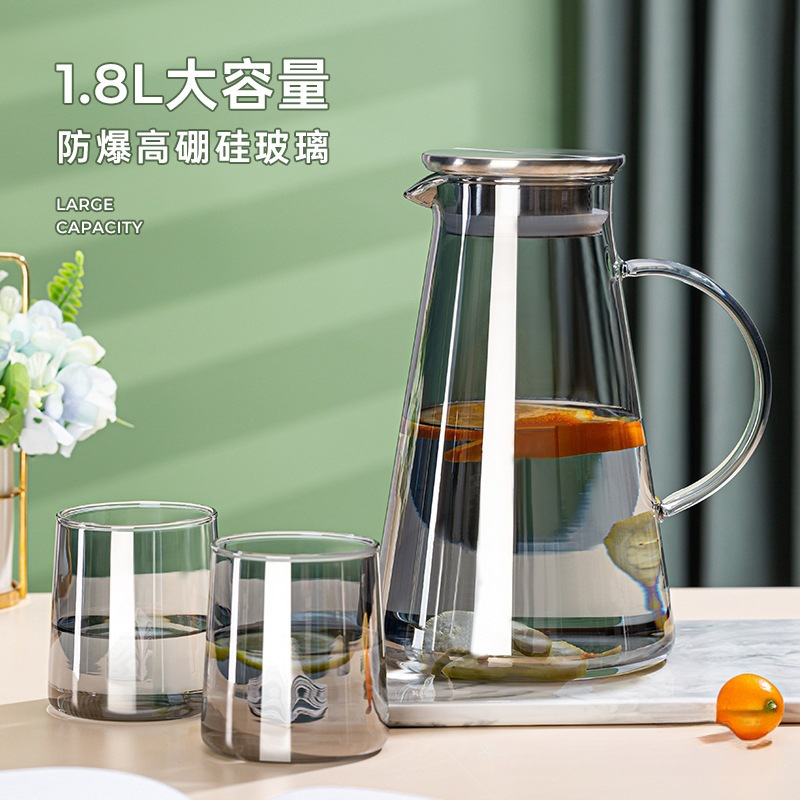 冷水壶夏季大容量泡茶凉水壶套装玻璃耐高温食品级家用凉白开水杯|undefined