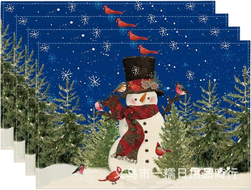 クロスボーダー爆発クリスマス雪だるま食事マット雪格子テーブルマットクリスマスパーティー装飾断熱マット祝日装飾|undefined