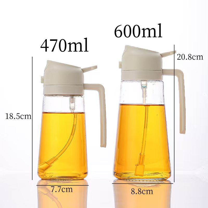 Olla de aceite de doble propósito rociada, cocina doméstica, prensa automática, botella de aceite en aerosol de gran capacidad, botella de condimento de vidrio de aceite a prueba de fugas