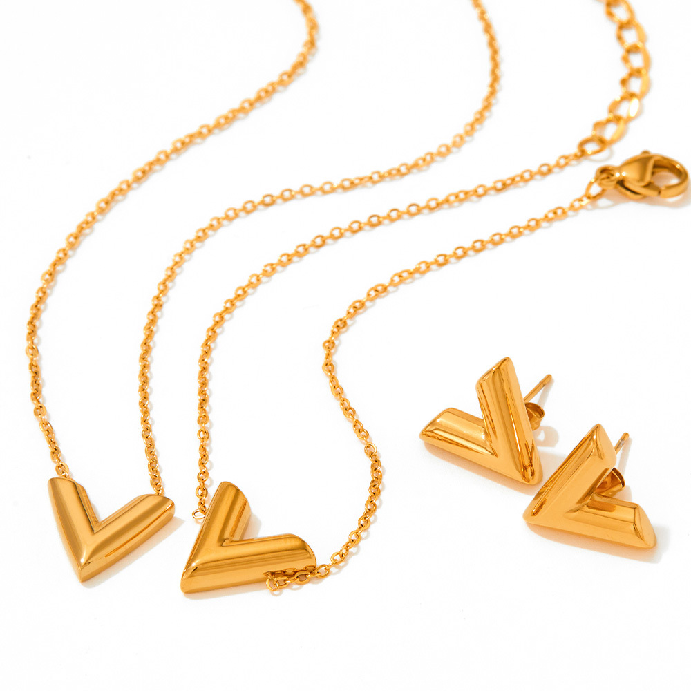 Lady Simple Style V Shape Stainless Steel Titanium Steel Plating Sweater Chain_colorza_5