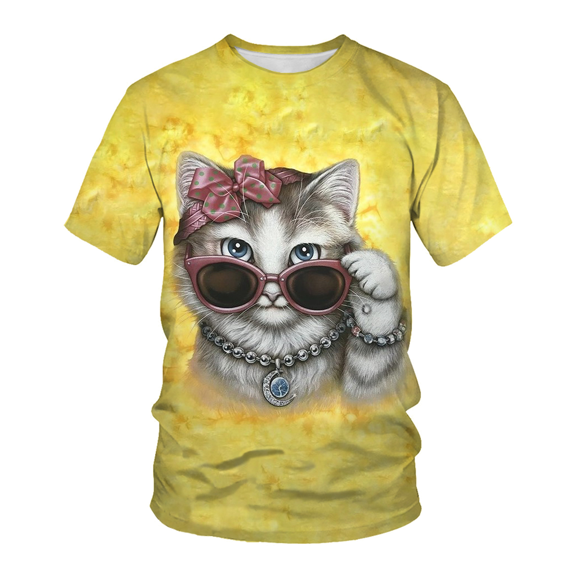 夏季短袖t恤眼睛猫3D数码印 花男士圆领宽松半袖打底衫厂家直销