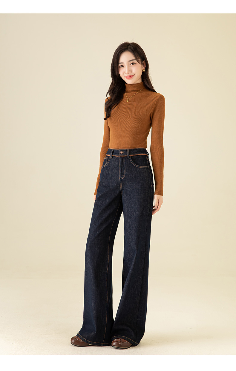 Quần jean ống loe nữ cạp cao lót lông ấm — Màu xanh denim chi tiết 19