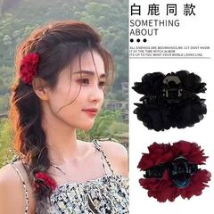 ローズフラワークリップヘアピンフラワーフリンジサイドクリップ7cmフレンチレイジーハーフタイヘアピン